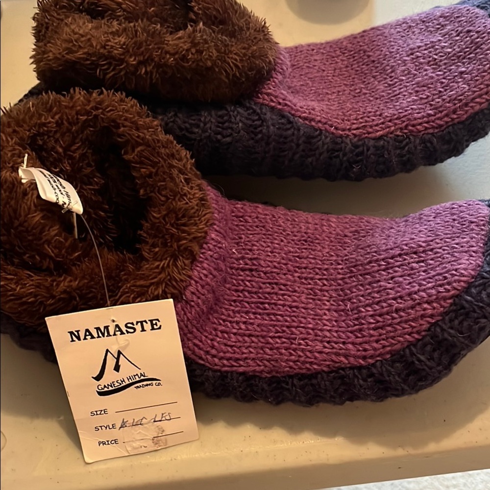 Namaste Purple and Brown Knit Slippers